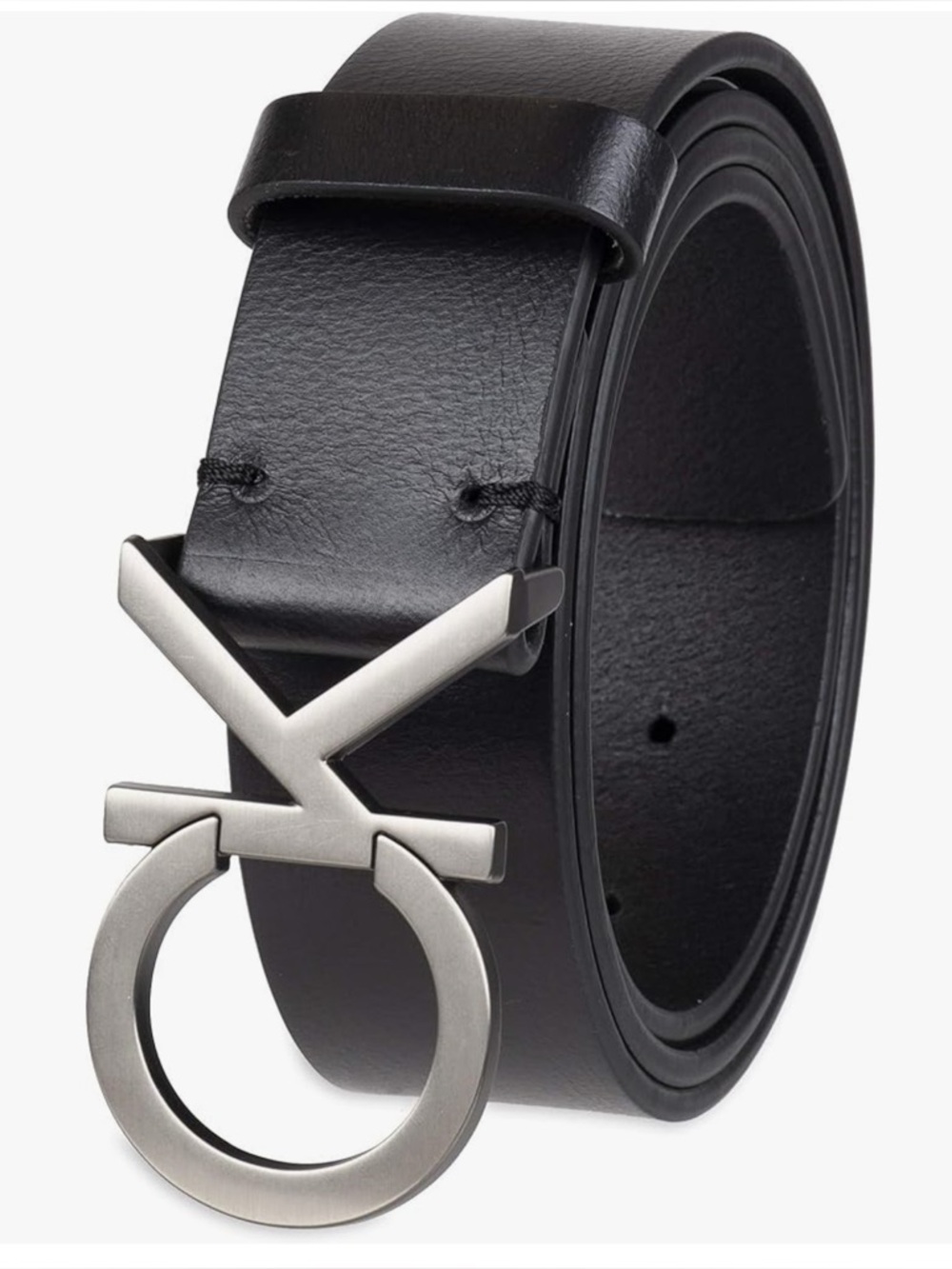 CK Calvin Klein Logo Signature Black Leather Belt – Statement Silver Buckle - Picture 2 of 3